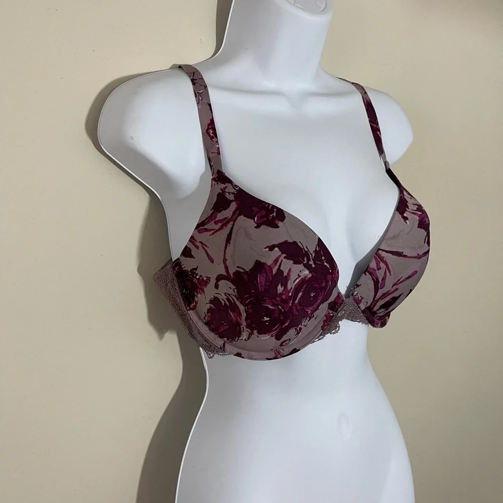 Gillian O Malley sz 38D floral bra in burgundy and gray
